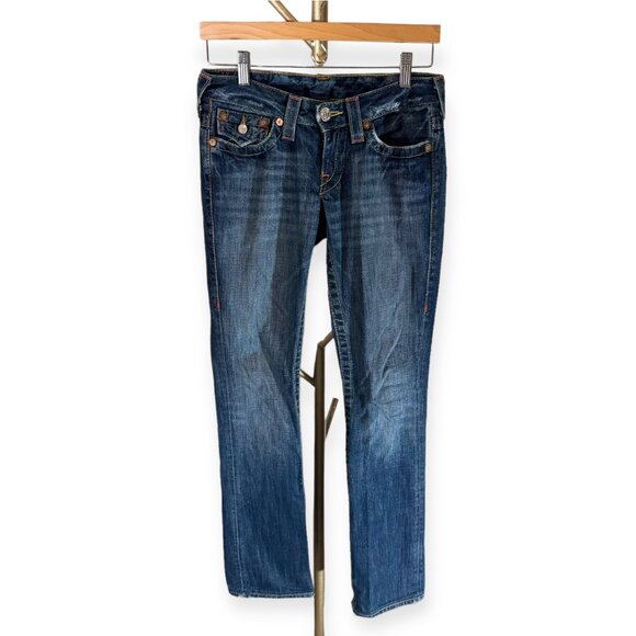 True Religion Low Rise Raw Hem Jean in Mid Wash Slim Fit Womens 26x31 - Picture 3 of 10